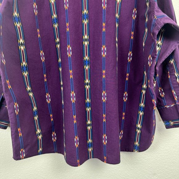 Vintage 90s Wrangler Brushpopper Southwestern Aztec Snap Front Western Shirt 2X - Picture 11 of 16